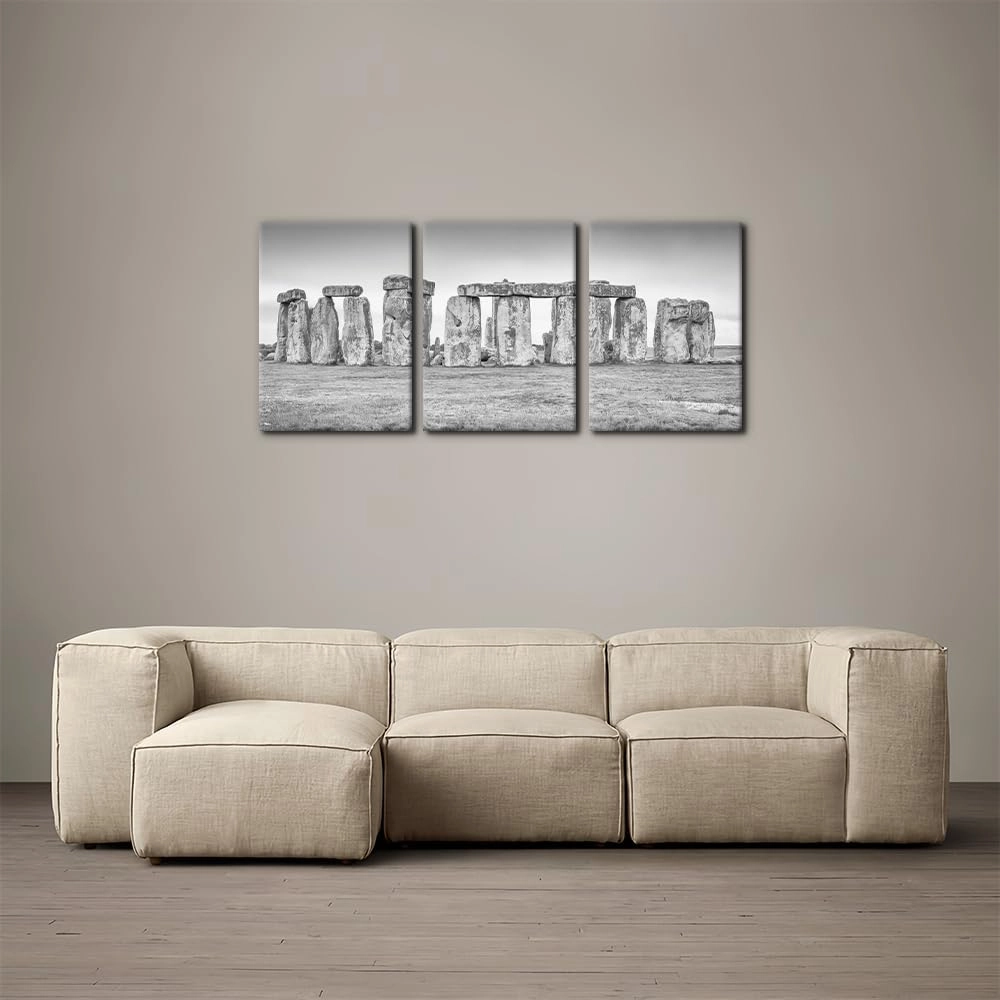 Pacimo Landscape Wall Art Set of 3 - Framed Canvas Prints with The Mysterious Stonehenge Pictures - Perfect for Modern Home Decor - Ideal Wall Decor for Living Room Bedroom Office - 12"x16"x3