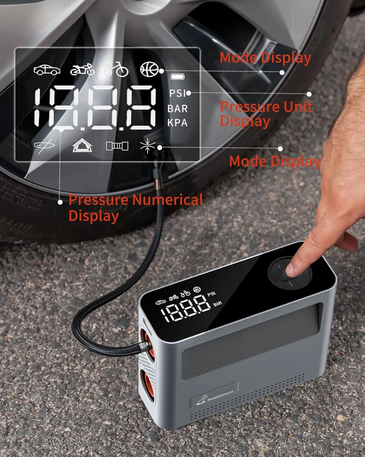 Paddle Board Pump 10 Pump Modes SUP Air Pump 500L Airflow/min Tire Inflator Portable Air Compressor 4X Speeds Electric Air Pump Suitable All Model Tires, Tents, SUP, Air Mattess, Kayak