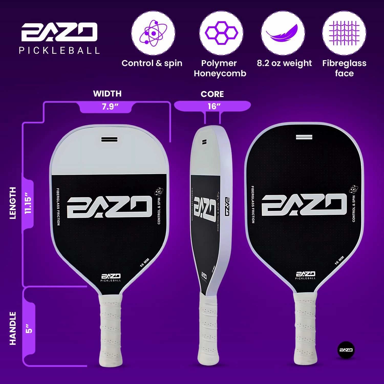 Paddles – Professional Pickleball Paddles 14MM & 16MM Pickleball Paddle with Fiberglass Surface – with Anti-Grip Handle, Edge Shield Black/White/Pink