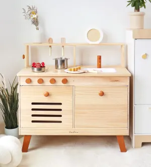 PairPear Kids Kitchen Playset,Wooden Toys Kitchen with Pretend Play Food Dishes and Sink,Toddler Play Kitchen Accessories Gift for Girls Boys Age 3 