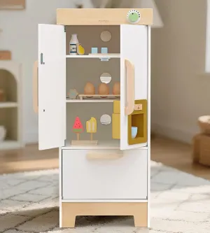 PairPear Kids Play Kitchen Toy Refrigerator, Wooden Toy Fridge Freezer Set for Kids, Toddler Kitchen Playset with Pretend Play Kitchen Acessories, Play Food Gift for Boys & Girls Age 3 