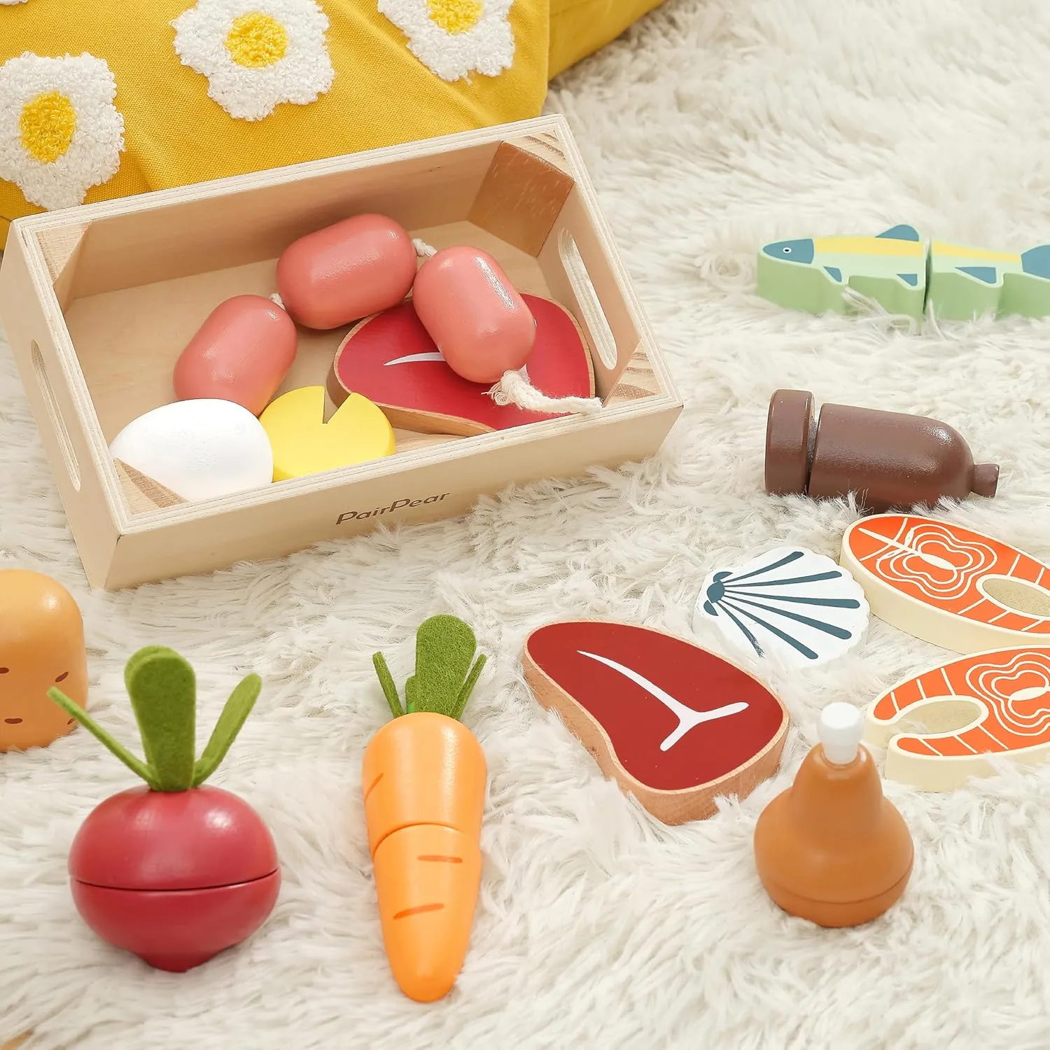 PairPear Wooden Toys Play Food Sets for Kids Kitchen, Kids Toy Food Cutting Vegetables Set for Toddlers 3  Years Old, Pretend Food Play Kitchen Accessories for Girls and Boys