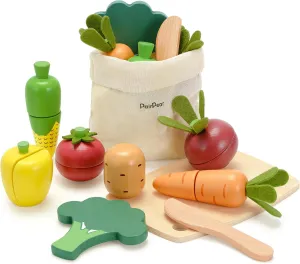 PairPear Wooden Toys Play Food Sets for Kids Kitchen, Kids Toy Food Cutting Vegetables Set for Toddlers 3  Years Old, Pretend Food Play Kitchen Accessories for Girls and Boys