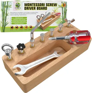 Panda Brothers Montessori Screwdriver Board Set - Wooden Montessori Toys for 4 Year Old Kids and Toddlers, Sensory Bin, Fine Motor Skills, STEM Toys