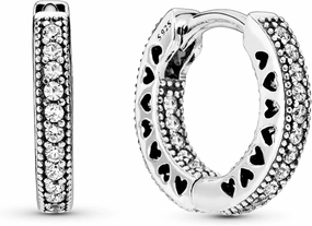 PANDORA Pavé Heart Hoop Earrings - Elegant Earrings for Women - Great Gift for Her - Made with Sterling Silver & Cubic Zirconia