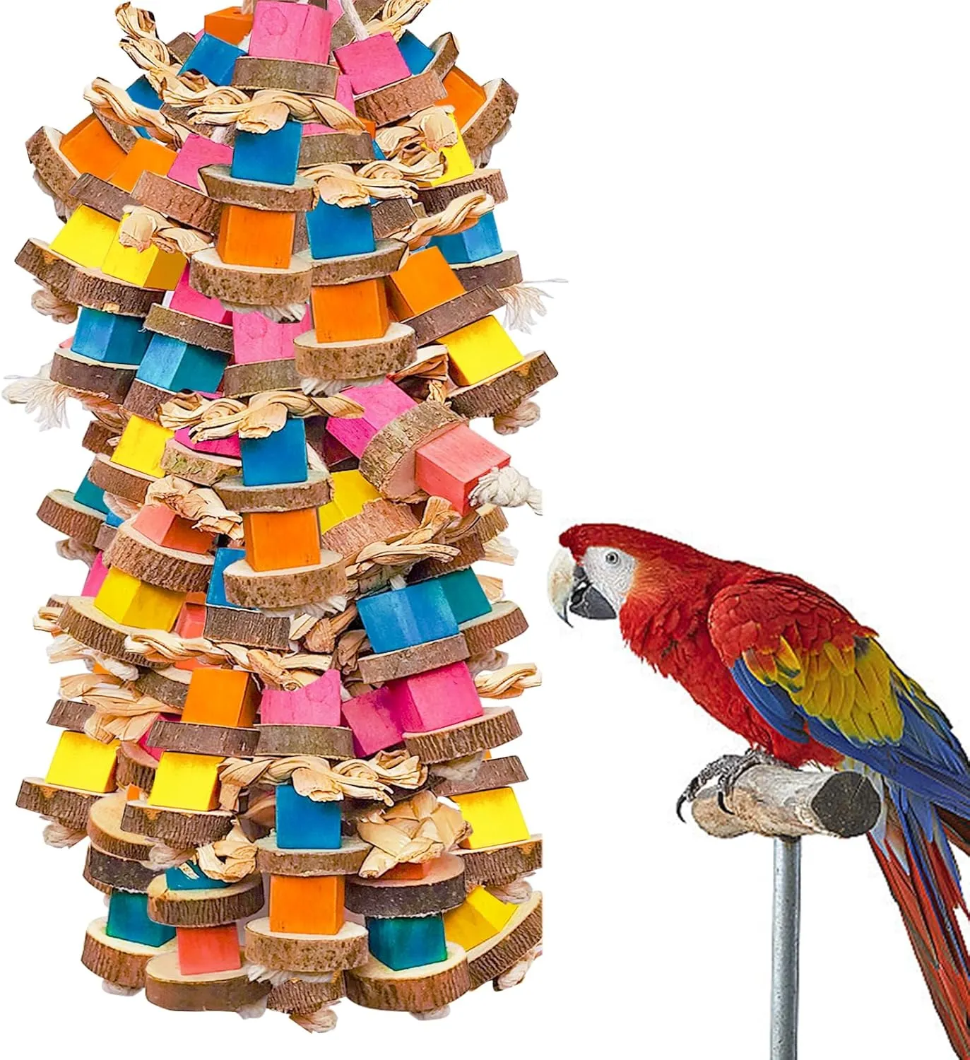 Parrot Toys for Large Birds, Multicolored Wooden Blocks Bird Chewing Toy Parrot Cage Bite Toy for Macaws Cokatoos African Grey and Large Medium Parrot Birds (Block)
