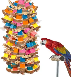 Parrot Toys for Large Birds, Multicolored Wooden Blocks Bird Chewing Toy Parrot Cage Bite Toy for Macaws Cokatoos African Grey and Large Medium Parrot Birds (Block)