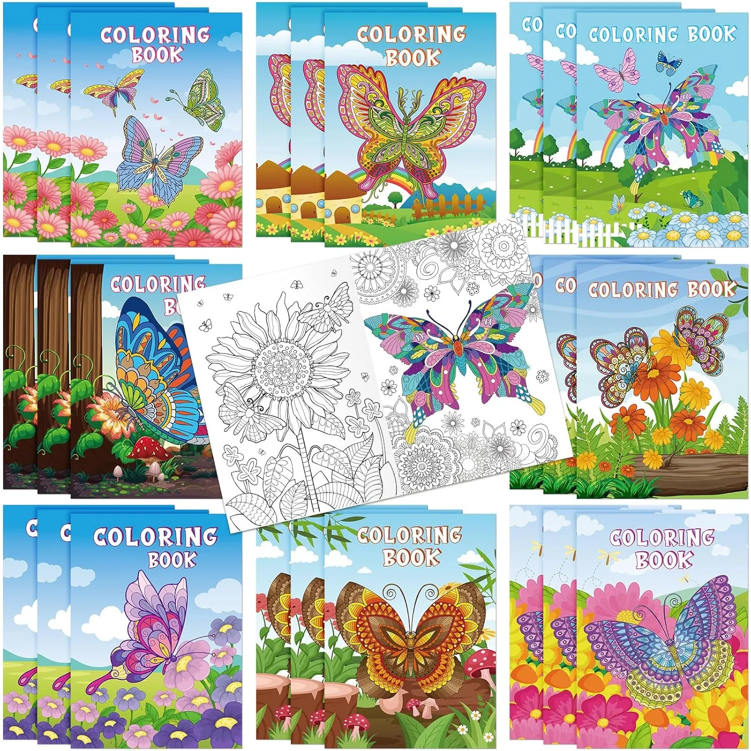 Pasimy 24 Pcs Butterfly Coloring Books Bulk Mandala Butterflies Coloring Book for Adults Birthday Gifts Butterfly Party Favors Goodies Bag Fillers Classroom Activity Supplies