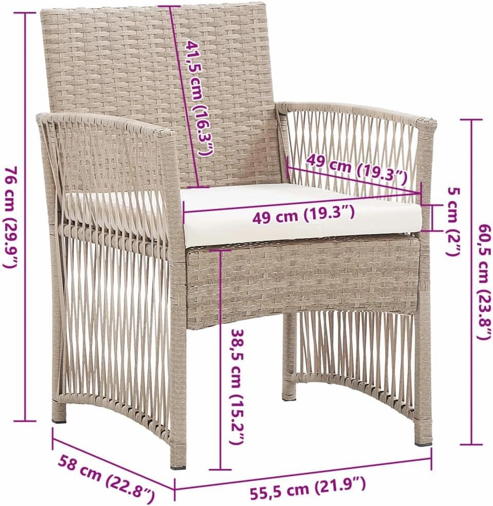 Patio Armchairs with Cushions 2pcs Beige Poly Rattan Outdoor Lounge Chairs for Deck Yard Pool