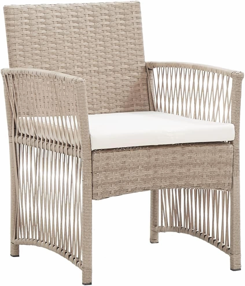 Patio Armchairs with Cushions 2pcs Beige Poly Rattan Outdoor Lounge Chairs for Deck Yard Pool