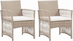 Patio Armchairs with Cushions 2pcs Beige Poly Rattan Outdoor Lounge Chairs for Deck Yard Pool