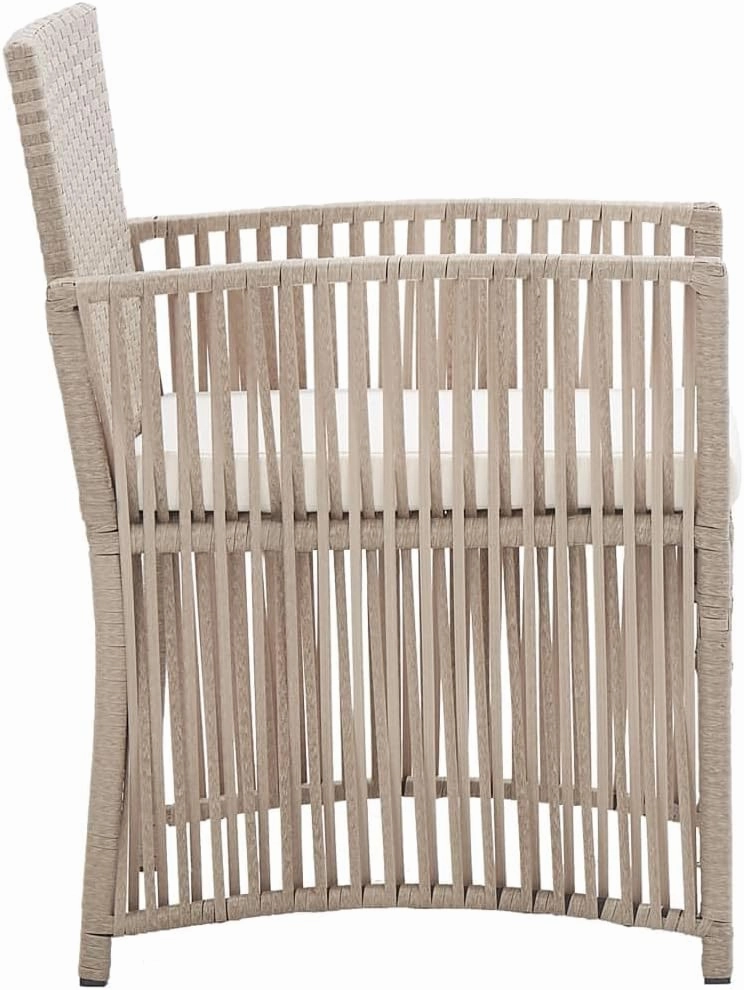 Patio Armchairs with Cushions 2pcs Beige Poly Rattan Outdoor Lounge Chairs for Deck Yard Pool