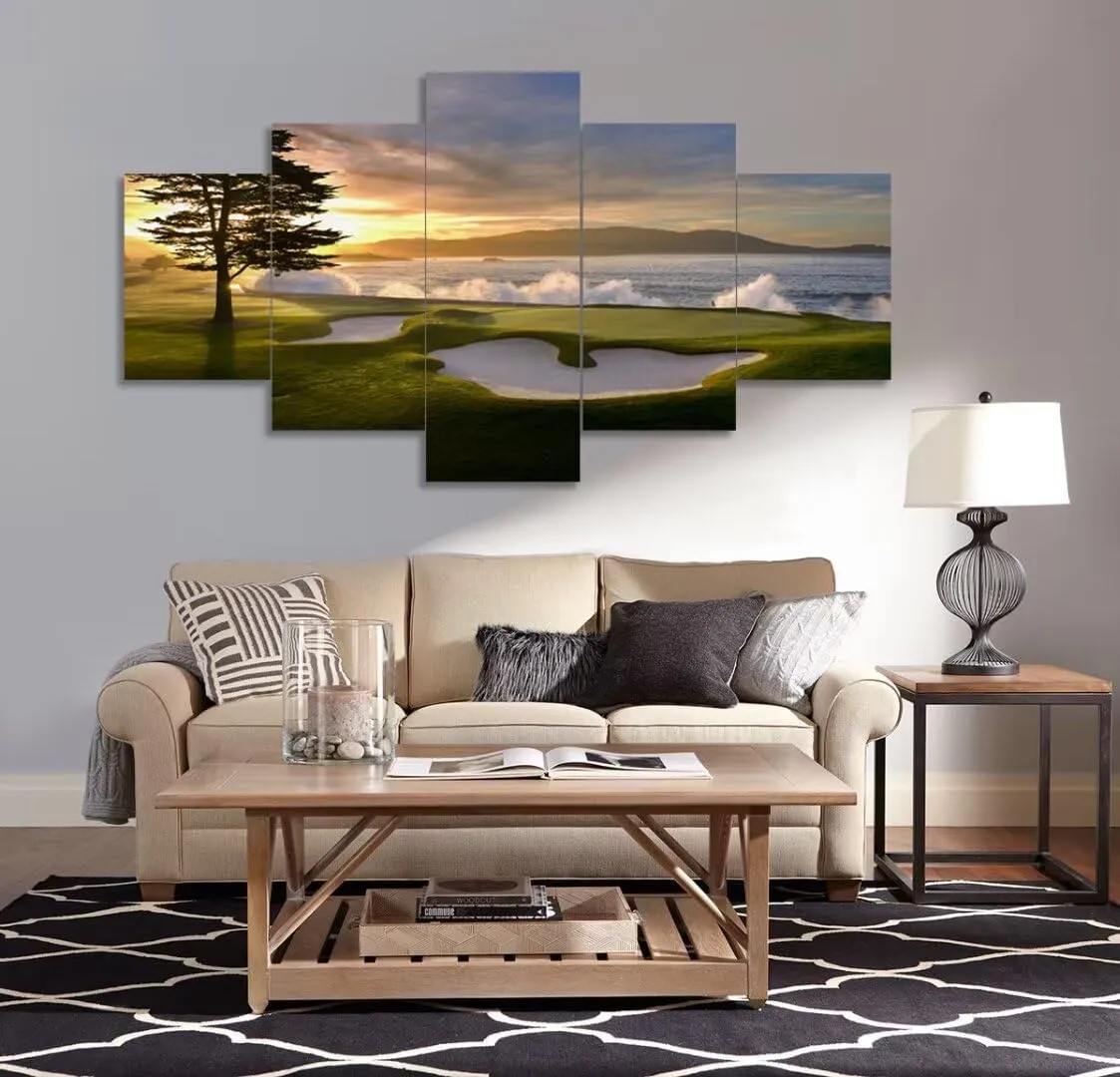 Pebble Beach Golf Course Wall Art for Living Room Bedroom Bathroom Office Wall Decorations Golf Course Pictures Canvas Prints Modern Framed Artwork Ready to Hang(50''W x 24''H)