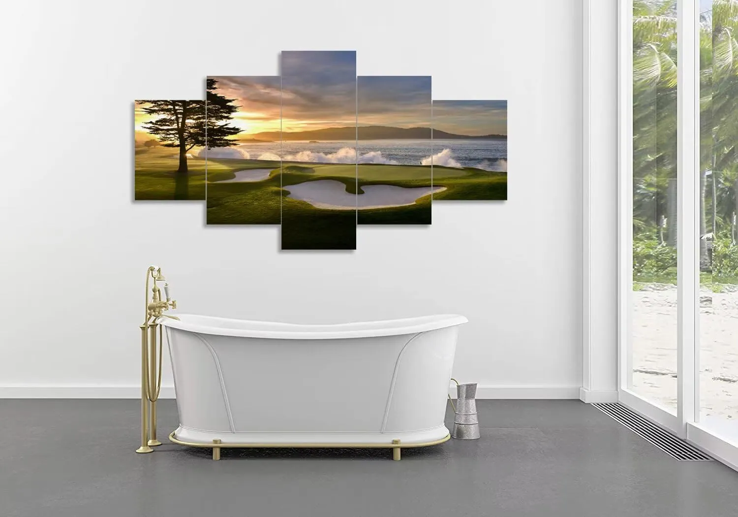 Pebble Beach Golf Course Wall Art for Living Room Bedroom Bathroom Office Wall Decorations Golf Course Pictures Canvas Prints Modern Framed Artwork Ready to Hang(50''W x 24''H)