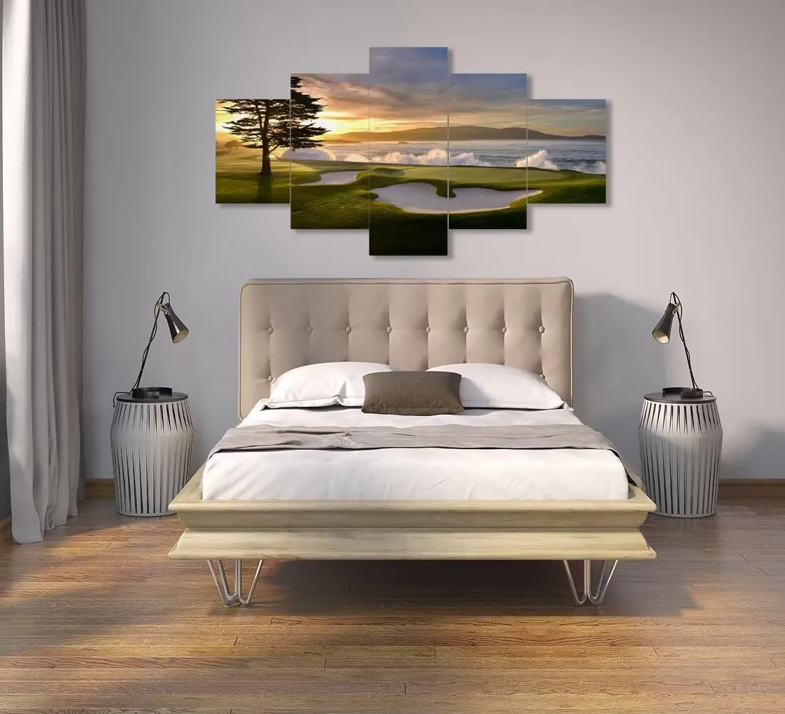 Pebble Beach Golf Course Wall Art for Living Room Bedroom Bathroom Office Wall Decorations Golf Course Pictures Canvas Prints Modern Framed Artwork Ready to Hang(50''W x 24''H)