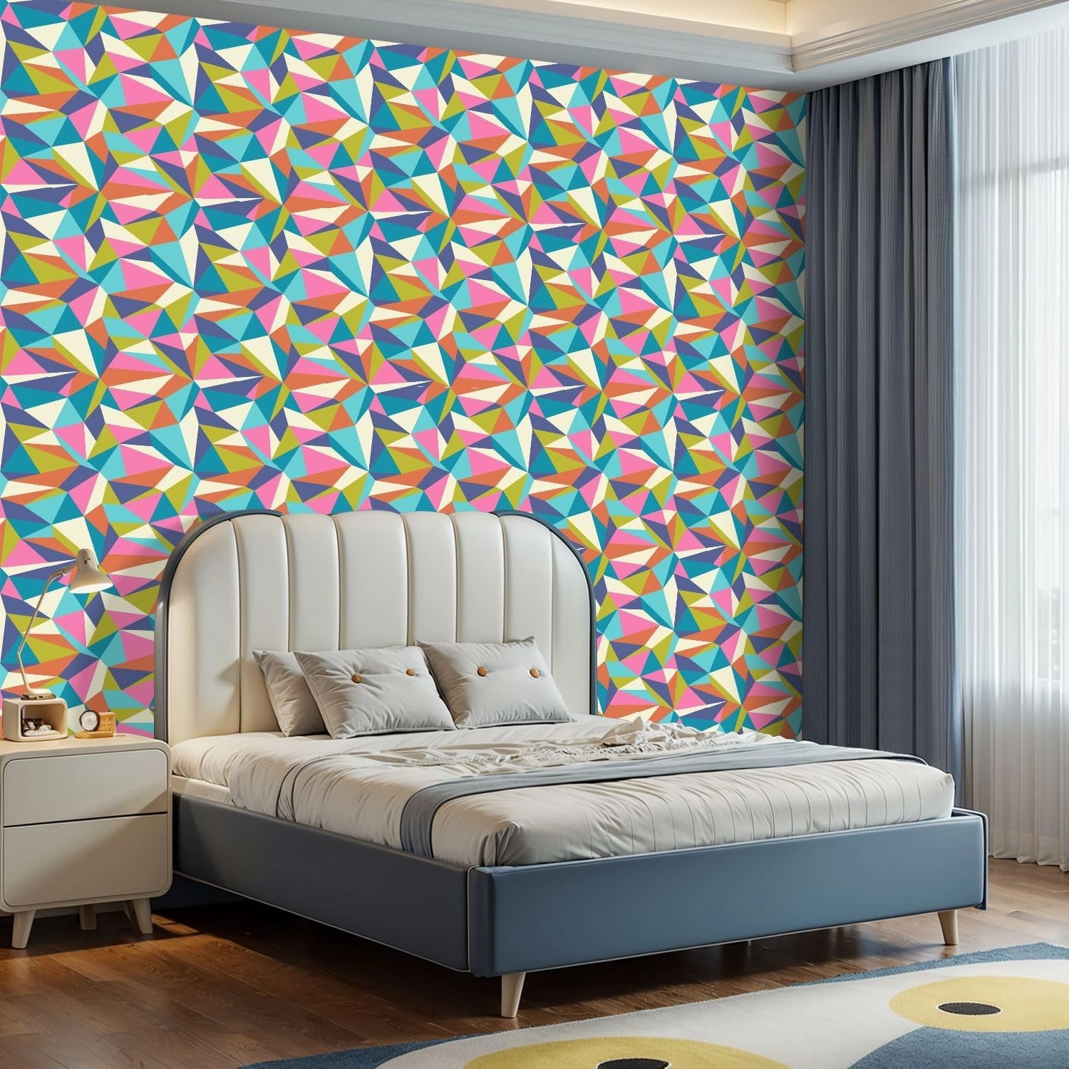 Peel and Stick Wallpaper Self Adhesive Wall Mural geometric polygon pattern Modern pattern colorful polygons Polygons Contact Paper Renter Friendly Wallpaper for Kitchen Nursery Bedroom 17.7"x118"