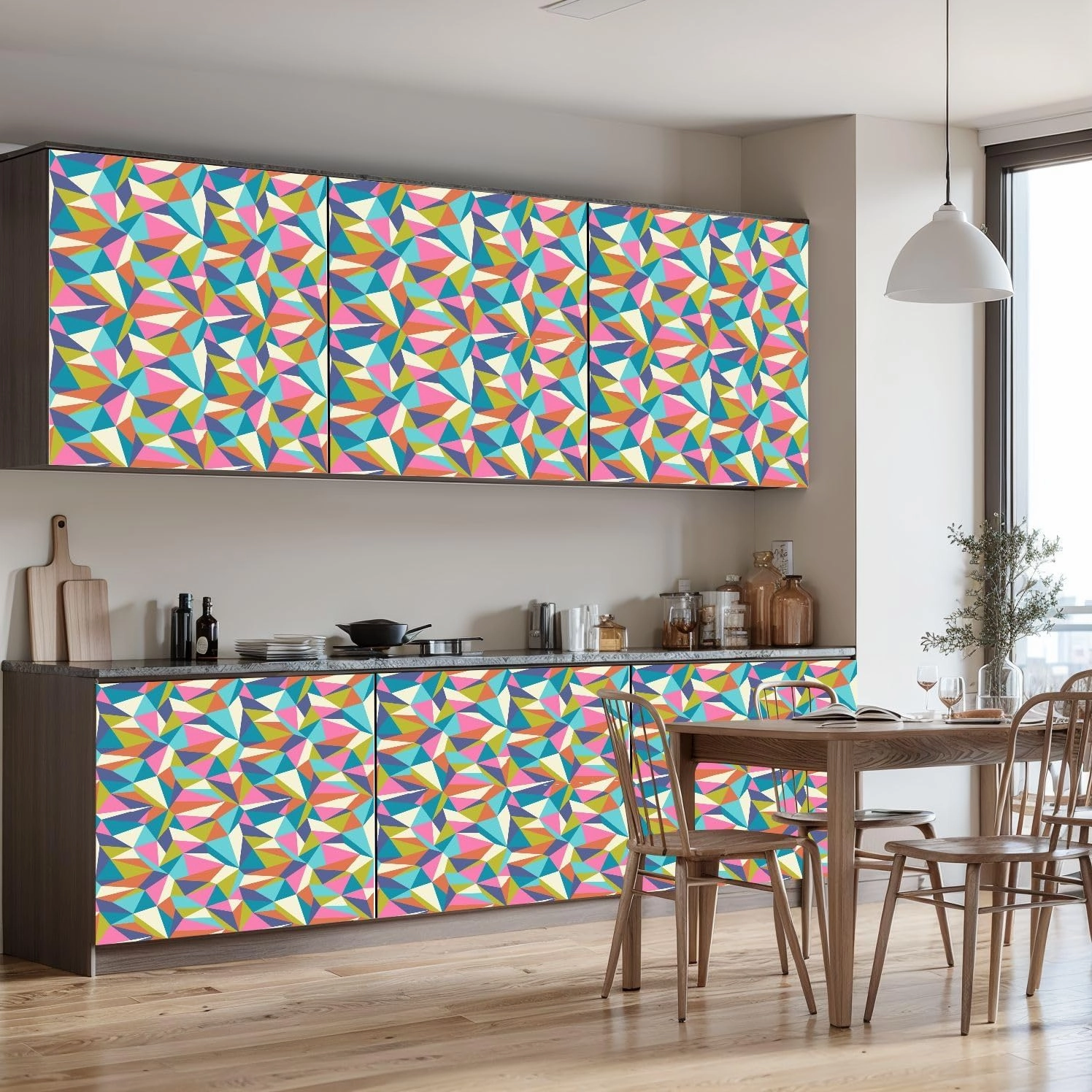 Peel and Stick Wallpaper Self Adhesive Wall Mural geometric polygon pattern Modern pattern colorful polygons Polygons Contact Paper Renter Friendly Wallpaper for Kitchen Nursery Bedroom 17.7"x118"