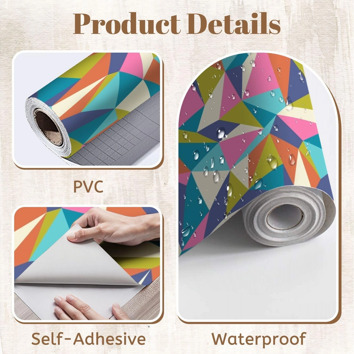 Peel and Stick Wallpaper Self Adhesive Wall Mural geometric polygon pattern Modern pattern colorful polygons Polygons Contact Paper Renter Friendly Wallpaper for Kitchen Nursery Bedroom 17.7"x118"