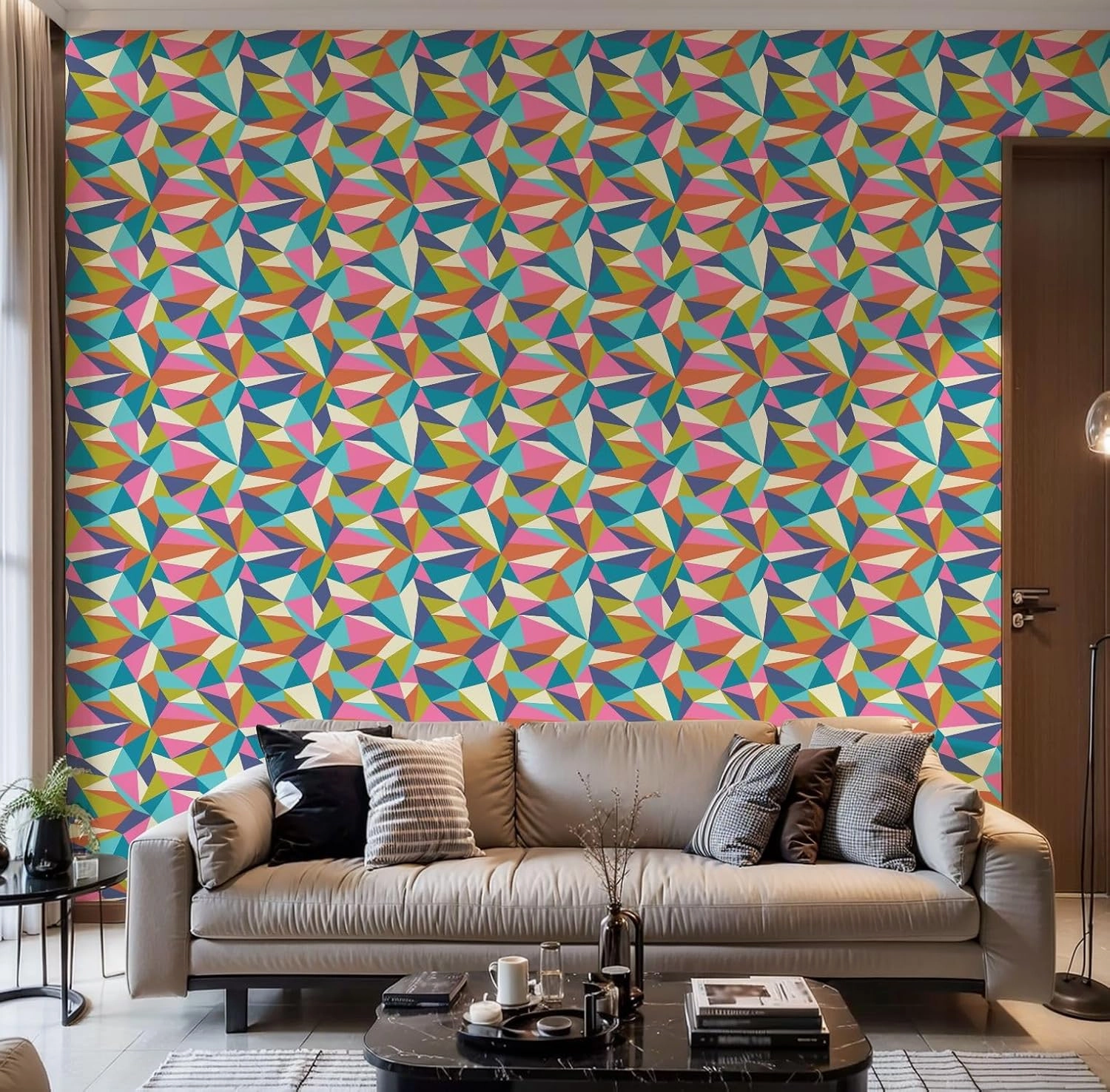 Peel and Stick Wallpaper Self Adhesive Wall Mural geometric polygon pattern Modern pattern colorful polygons Polygons Contact Paper Renter Friendly Wallpaper for Kitchen Nursery Bedroom 17.7"x118"