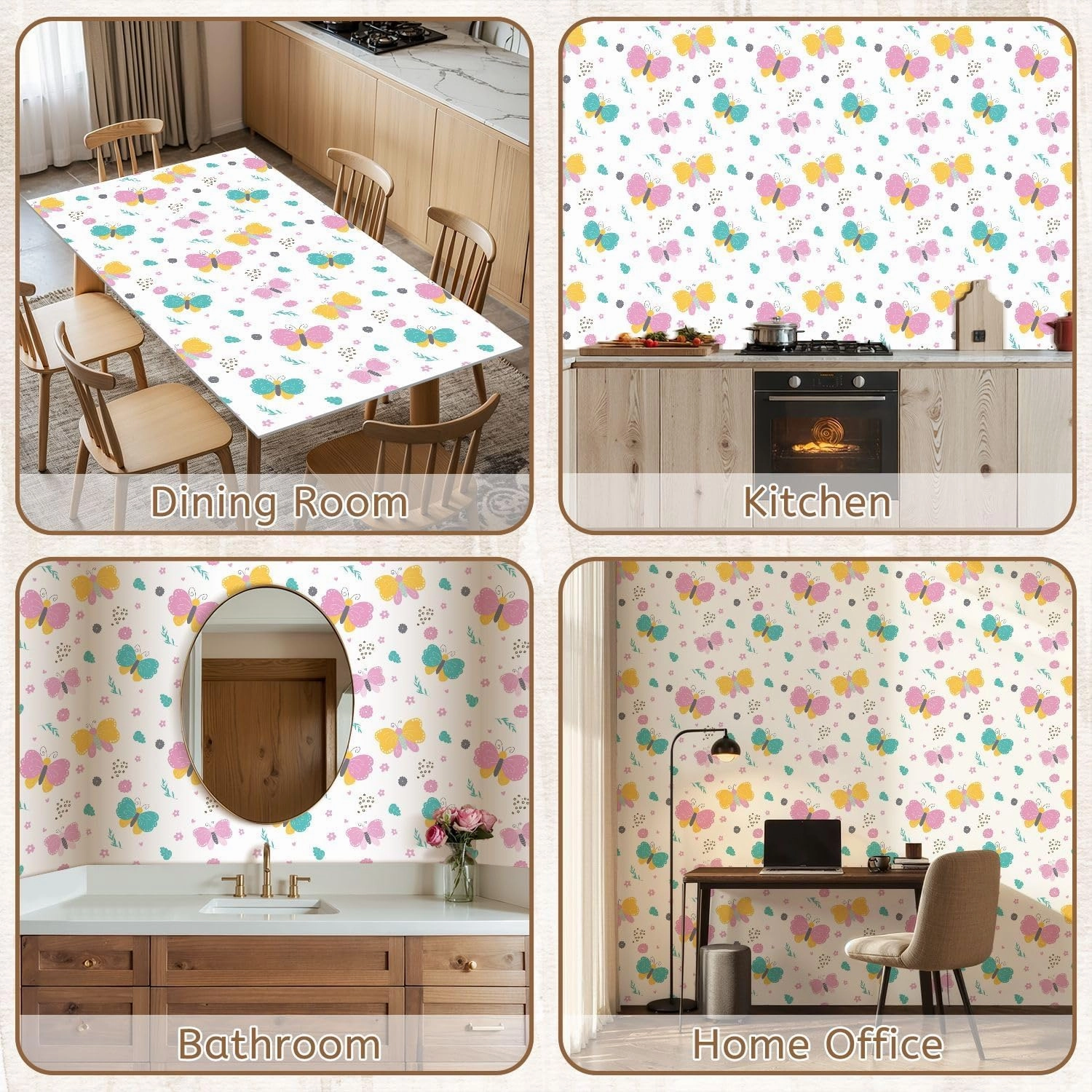 Peel and Stick Wallpaper Self Adhesive Wall Mural Scandinavian seamless pattern hand drawn colorful butterfly flowers Contact Paper Renter Friendly Wallpaper for Kitchen Nursery Bedroom 17.7"x118"