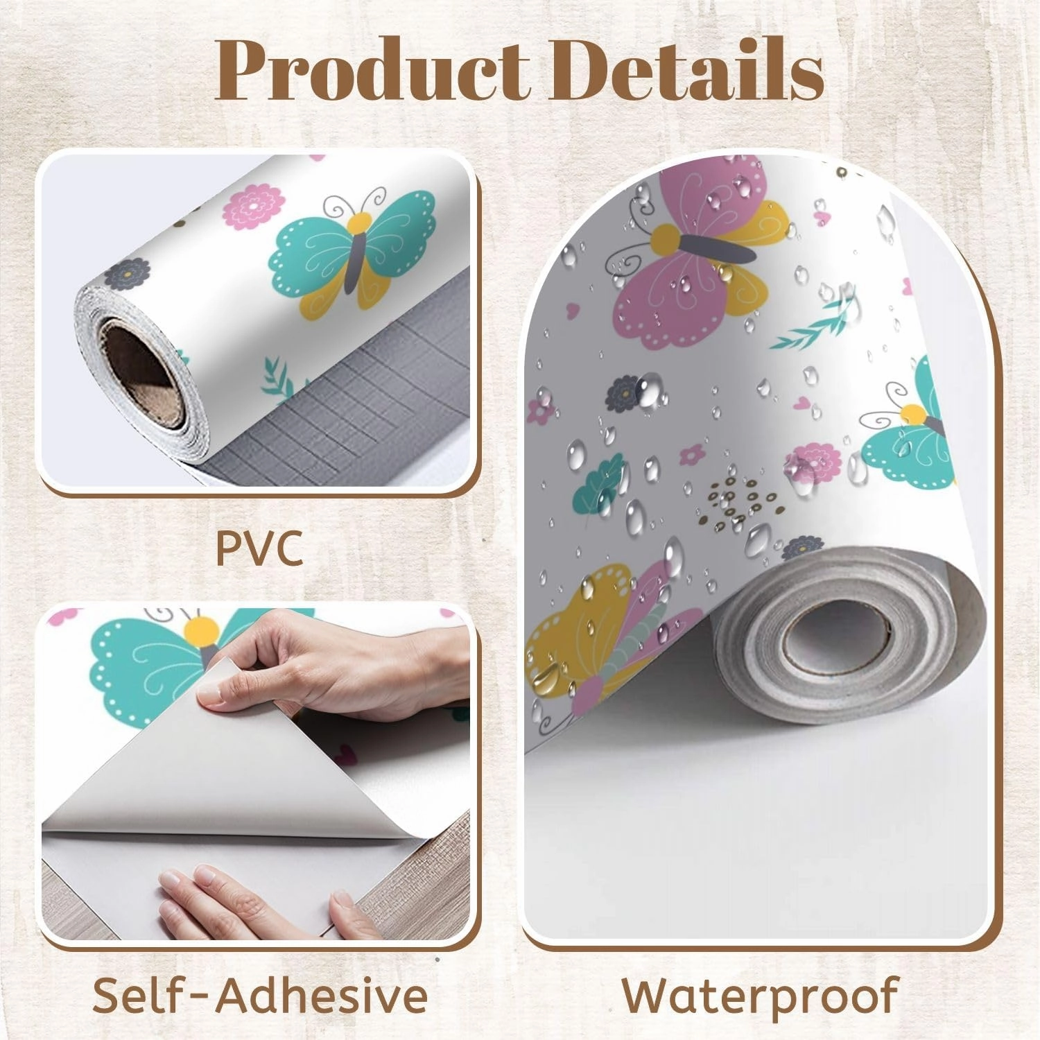 Peel and Stick Wallpaper Self Adhesive Wall Mural Scandinavian seamless pattern hand drawn colorful butterfly flowers Contact Paper Renter Friendly Wallpaper for Kitchen Nursery Bedroom 17.7"x118"