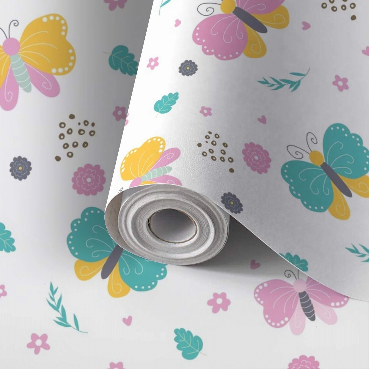 Peel and Stick Wallpaper Self Adhesive Wall Mural Scandinavian seamless pattern hand drawn colorful butterfly flowers Contact Paper Renter Friendly Wallpaper for Kitchen Nursery Bedroom 17.7"x118"