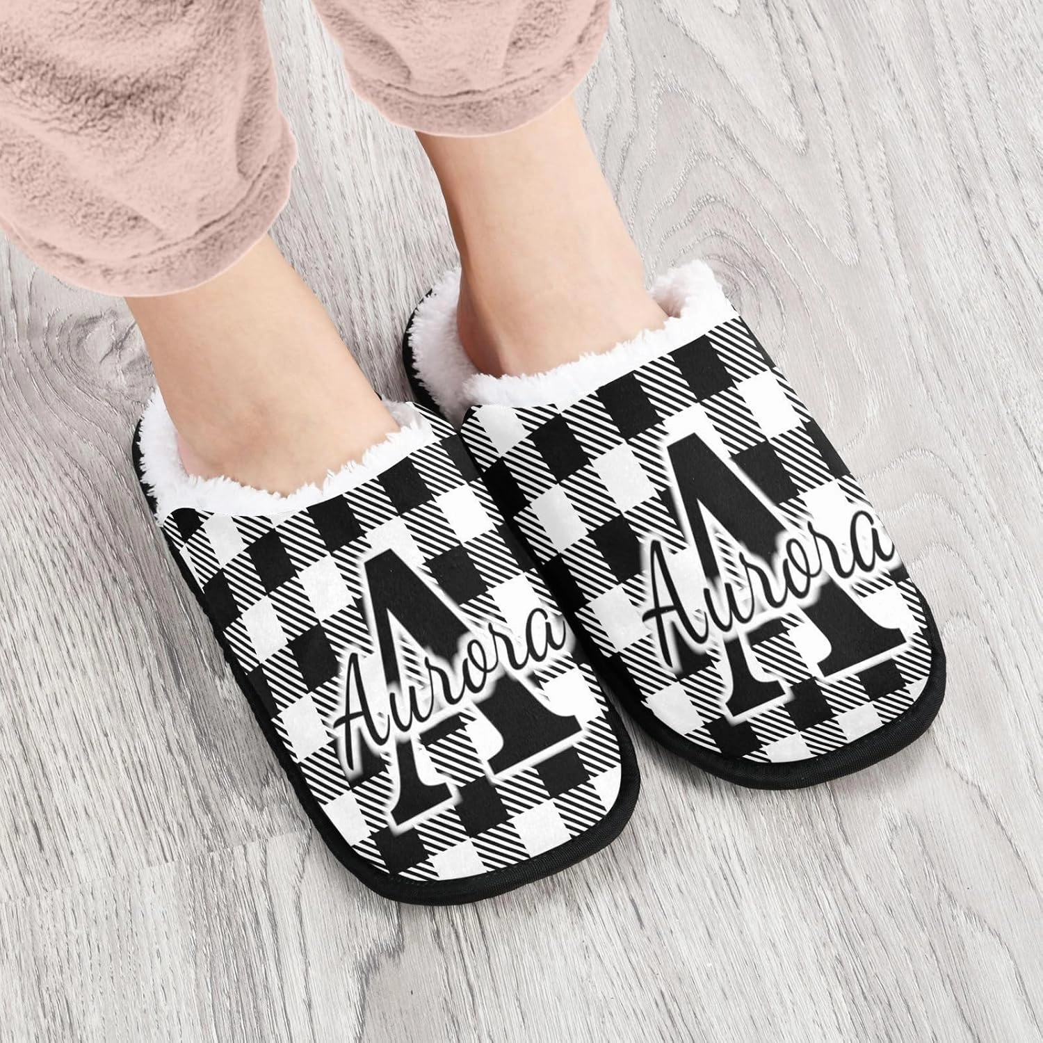 Personalized Buffalo Plaid Check Red House Slippers for Women Men Washable Soft House Home Spa Slippers Slipper for Travel,L