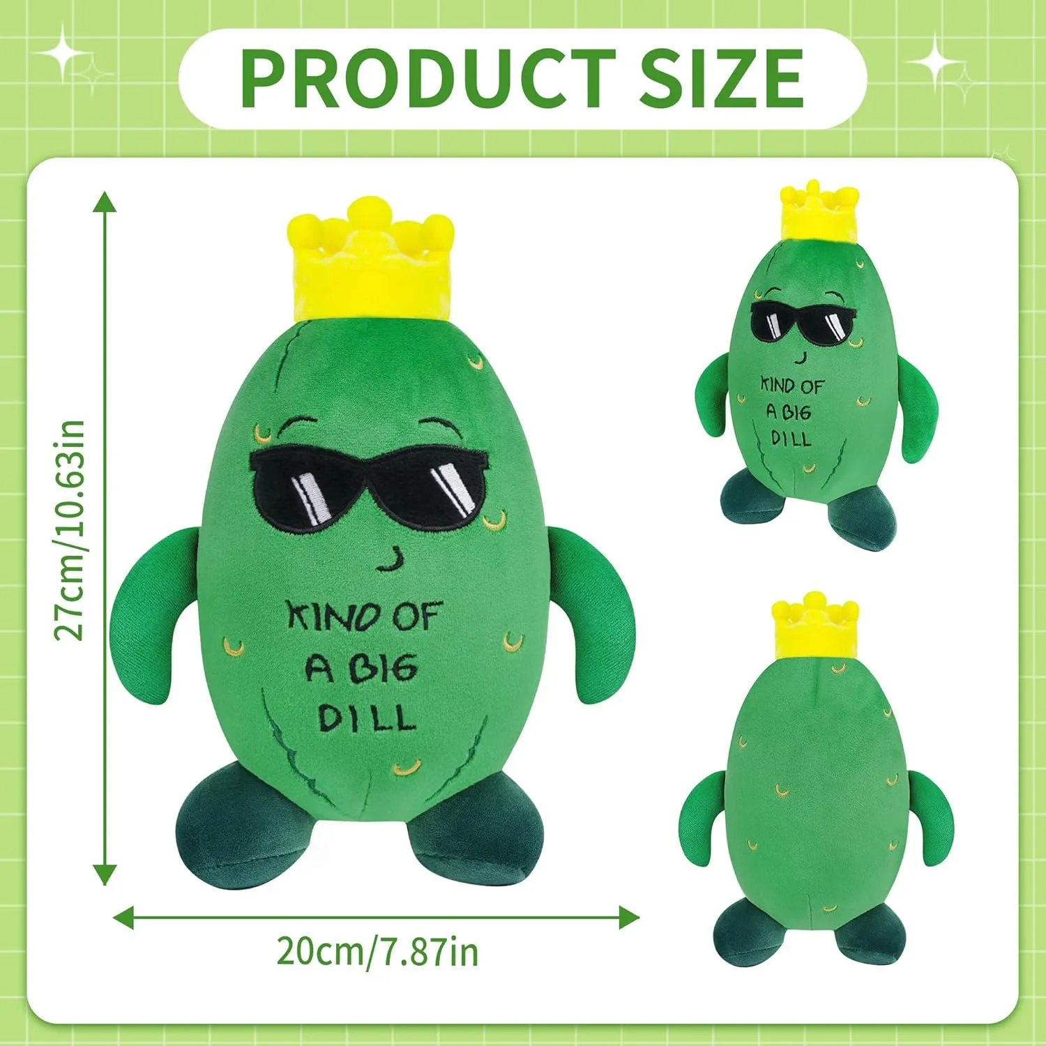 Pickle Stuffed Animal Plush Toy - Pickle Plush Toy, Cucumber Plush Plant with Sunglasses and Yellow Corolla, Positive Toys Gift for Friends Kids, Home Office Decor, Birthday Christmas