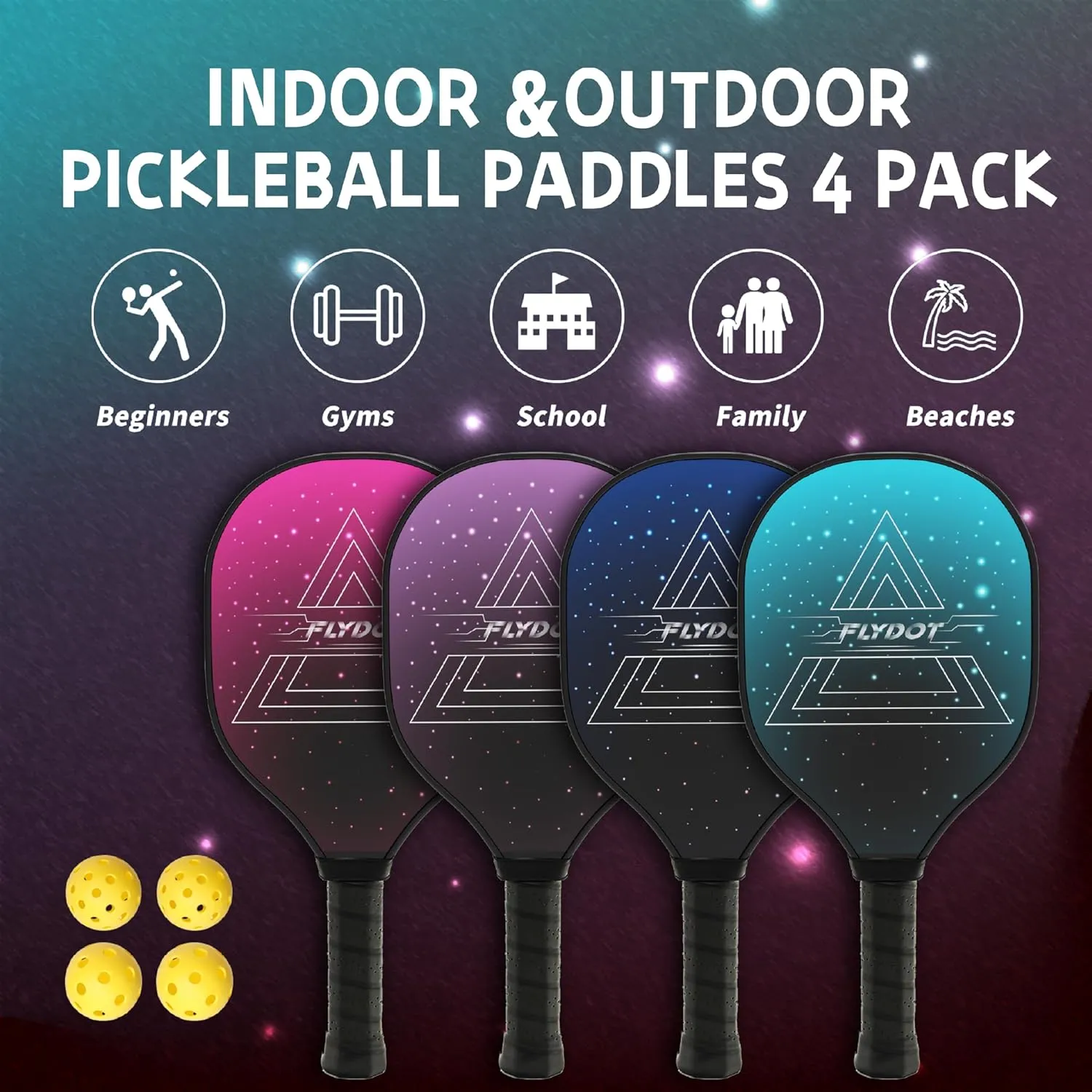 Pickleball Paddles Set of 4,USAPA Approved,4 Indoor&Outdoor Pickleball Balls, Carrying Bag, 4 Cooling Towels,4 Pack Paddles,Pickleball Paddles Pack Gifts for Beginner&Pro