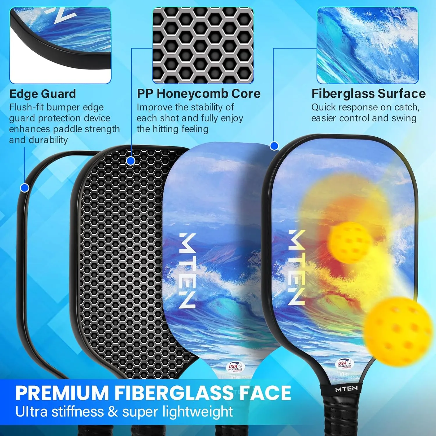 Pickleball Paddles, USAPA Approved Fiberglass Surface Pickleball Set with Pickleball Rackets, Pickleball Paddles Set ​for Men Women