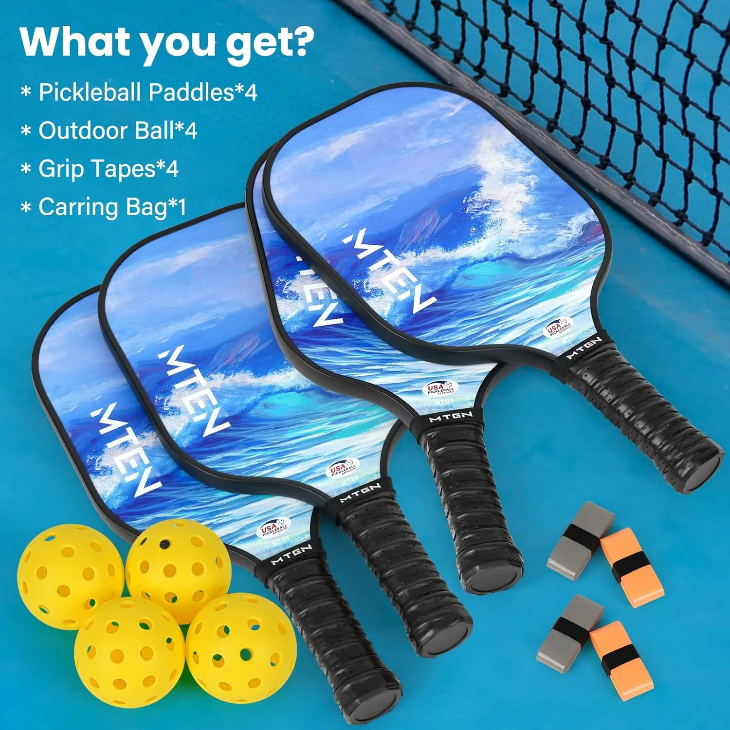 Pickleball Paddles, USAPA Approved Fiberglass Surface Pickleball Set with Pickleball Rackets, Pickleball Paddles Set ​for Men Women