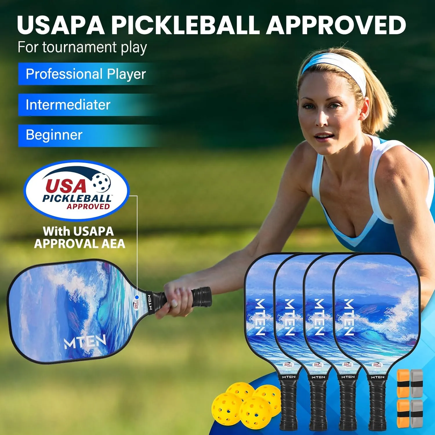 Pickleball Paddles, USAPA Approved Fiberglass Surface Pickleball Set with Pickleball Rackets, Pickleball Paddles Set ​for Men Women