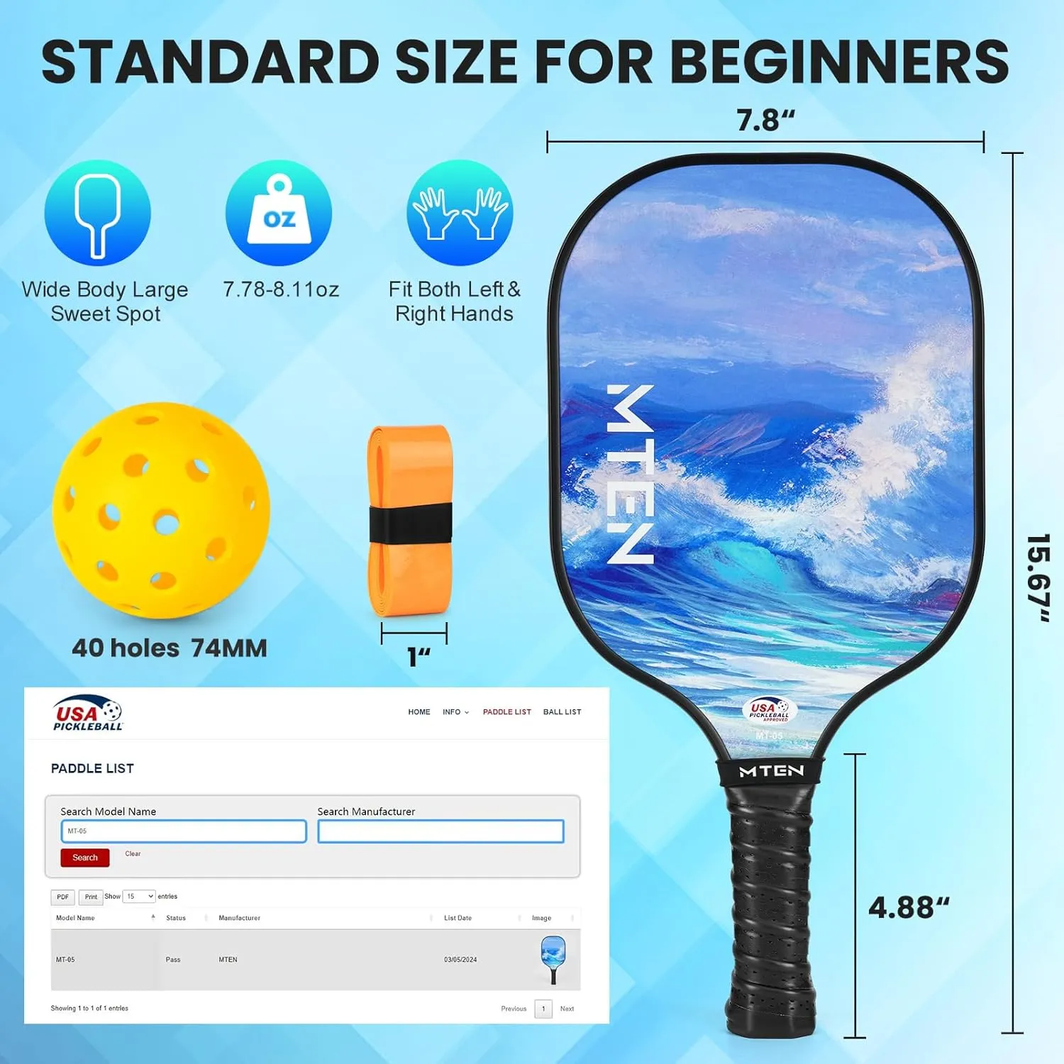 Pickleball Paddles, USAPA Approved Fiberglass Surface Pickleball Set with Pickleball Rackets, Pickleball Paddles Set ​for Men Women