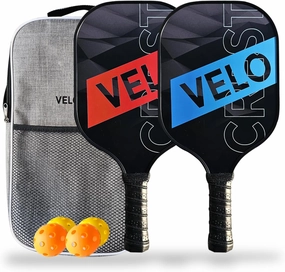 Pickleball Paddle Set, 2 Lightweight Paddles with Carbon Fiber Material and Fiberglass Finish for Controlled Shots, Durable Design for Men, Women & Kids. Set Also Includes 4 Balls & Carry Bag