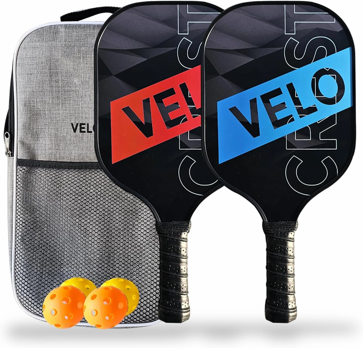 Pickleball Paddle Set, 2 Lightweight Paddles with Carbon Fiber Material and Fiberglass Finish for Controlled Shots, Durable Design for Men, Women & Kids. Set Also Includes 4 Balls & Carry Bag