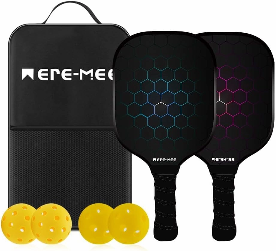 Pickleball Paddles, Fiberglass Surface with Balls and Bag, Lightweight Pickleball Paddles Set of 2 for Men, Women, Kids, Adults