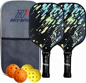 Pickleball Paddles,Hitwin Fiberglass Pickleball Paddles Set of 2,Durable &Lightweight Racket for Beginners,Men,Woman -Includes 2 Pickle Ball Rackets/4 Balls and Carry Bag