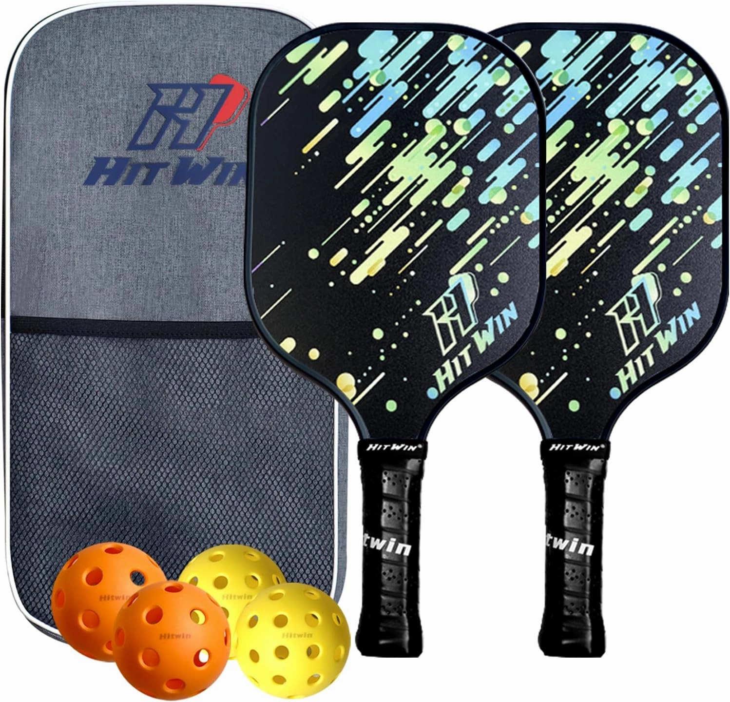Pickleball Paddles,Hitwin Fiberglass Pickleball Paddles Set of 2,Durable &Lightweight Racket for Beginners,Men,Woman -Includes 2 Pickle Ball Rackets/4 Balls and Carry Bag