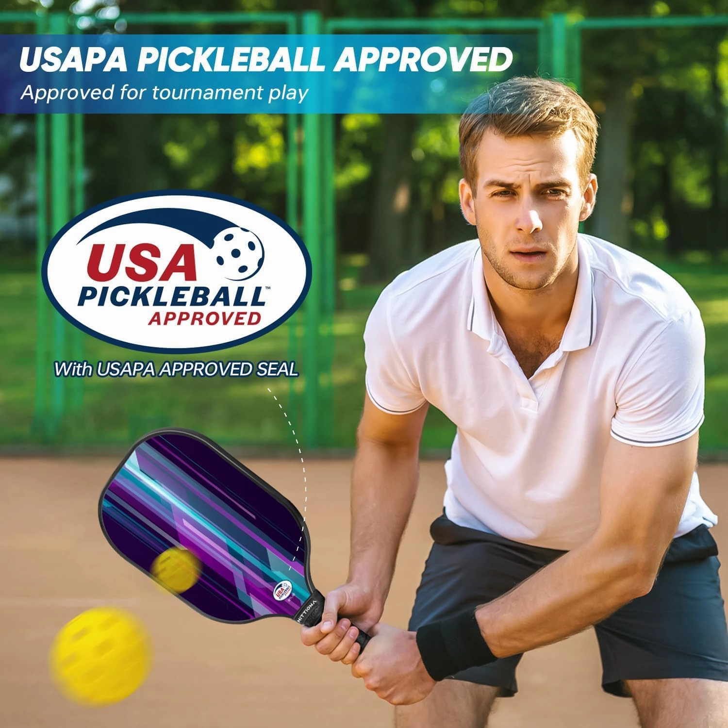 Pickleball Paddles Set of 2 - Fiberglass Pickleball Paddles for Beginners, USAPA Approved Pickle Ball Rackets 2 Pack with 4 Pickleball Balls, 1 Pickleball Net Bag, Paddles Ball Set Outdoor Indoor