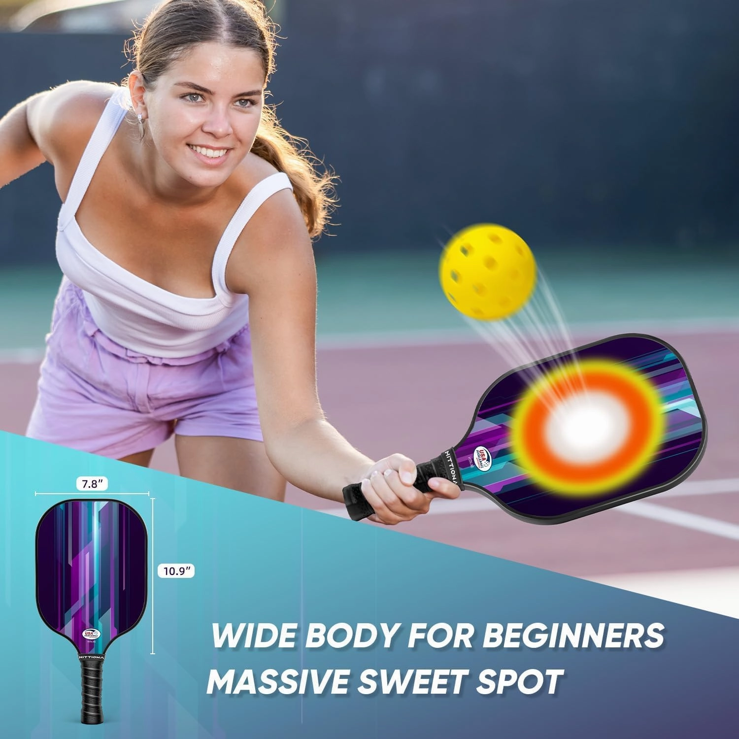 Pickleball Paddles Set of 2 - Fiberglass Pickleball Paddles for Beginners, USAPA Approved Pickle Ball Rackets 2 Pack with 4 Pickleball Balls, 1 Pickleball Net Bag, Paddles Ball Set Outdoor Indoor