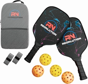 Pickleball Paddles Set of 2 – Lightweight Fiberglass Surface with Honeycomb Core, 4 Balls, 2 Grip Tapes & 1 Carry Bag – Pickleball Rackets for Beginners & Intermediate Players