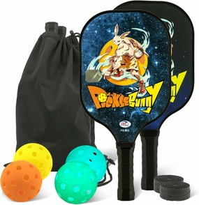 Pickleball Paddles Set of 2 Fiberglass Pickleball Paddles Set with 2 Lightweight Pickleball Paddle 4 Pickleball Balls 4 Athletic Tape and Pickleball Paddles Carrying Bag by Pickle Bunny