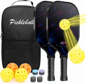 Pickleball Paddles Set of 2, Fiberglass Surface USAPA Approved Pickleball Paddle with 4 Outdoor Indoor Balls & Bag, Lightweight Pickle Ball Rackets for Women Men Kids, Idea Pickleball Gifts
