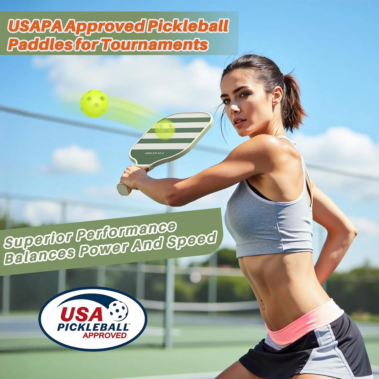 Pickleball Paddles Set of 2, USAPA Approved Pickleball Paddles Fiberglass Face Lightweight Pickleball Rackets with Enhanced PP Honeycomb Core Pickleball Set for Men & Women