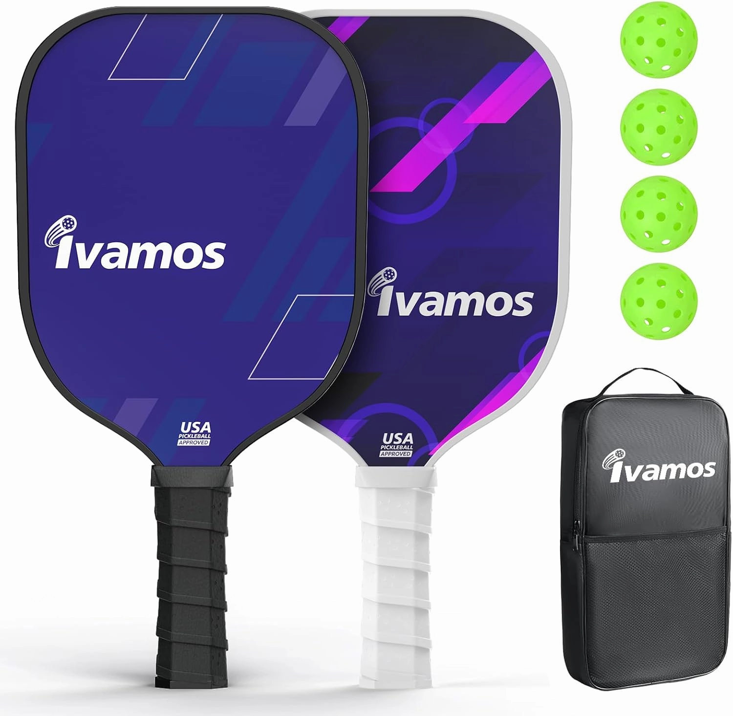 Pickleball Paddles Set of 2 with 4 Balls and Bag Fiberglass Pickleball Paddles Set with Polypropylene Honeycomb Core USAPA Approved Lightweight Equipment Pickleball Rackets Set for Women and Men