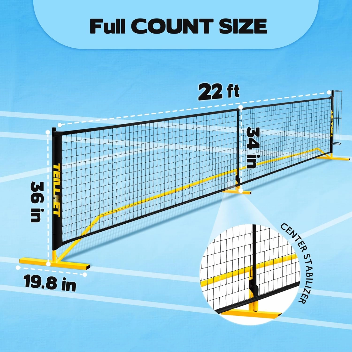 Pickleball Set with Net & Metal Ball Holder - Portable 22FT Regulation Size Net, 4 Wooden Paddles, 4 Balls and Carry Bag, Weather-Resistant Metal Frame, Perfect for Outdoor Indoor Driveway