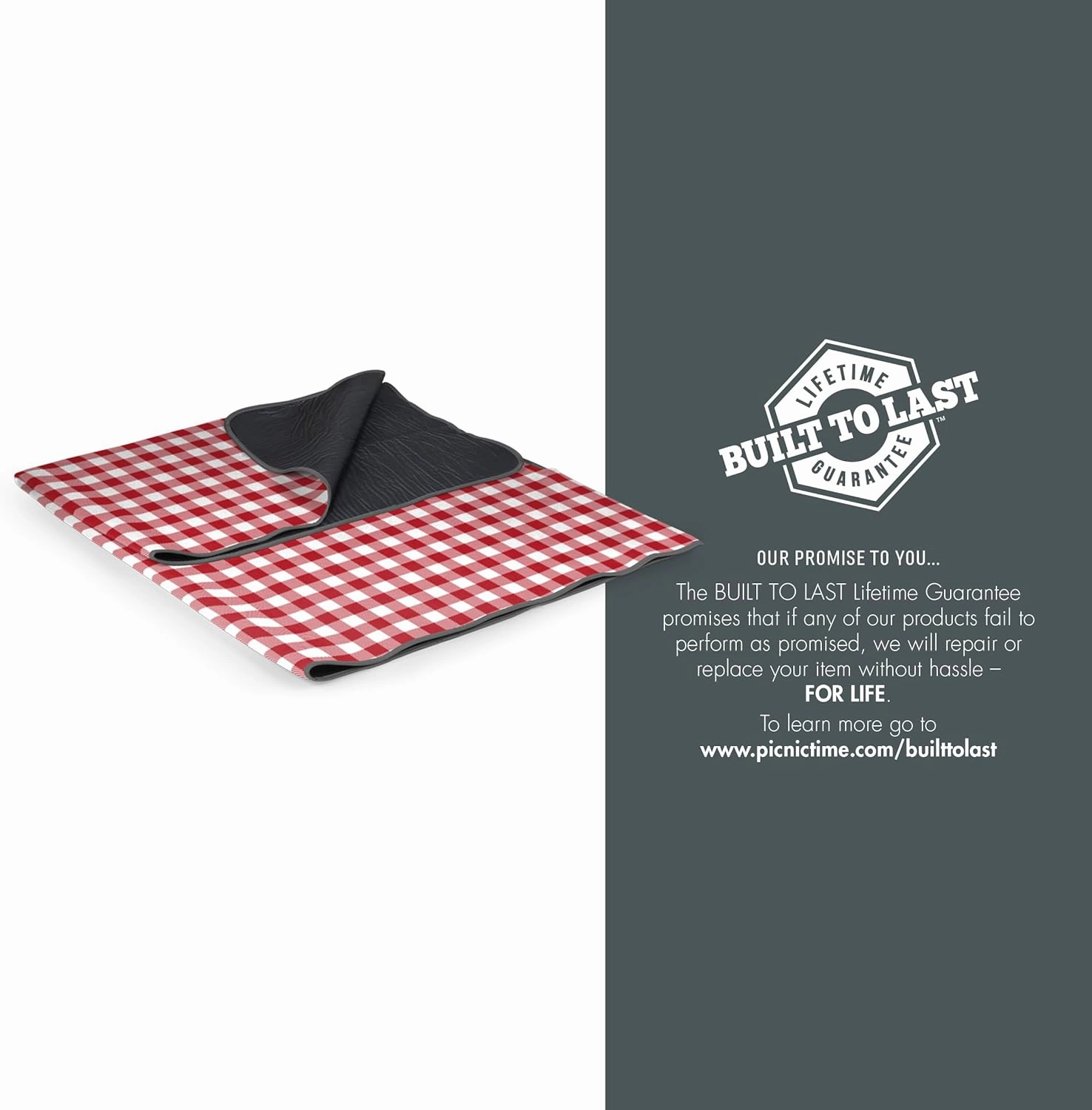 PICNIC TIME Coca-Cola Emoji Blanket Tote Outdoor Picnic Blanket, Beach Blanket, Camping Blanket, (Red & White Gingham Pattern with Gray Flap)