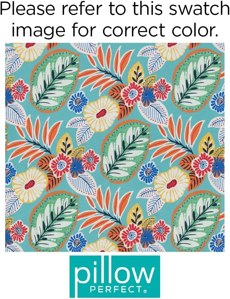 Pillow Perfect Bright Floral Indoor/Outdoor Chair Seat Cushion Tufted, Weather, and Fade Resistant, 19" x 19", Blue/Orange Marlow 2 Count