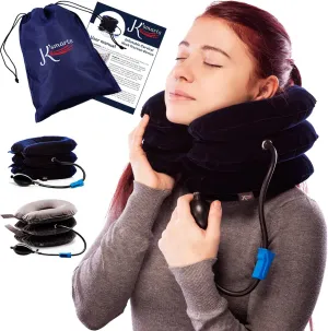Pinched Nerve Neck Stretcher Cervical Traction Device for Home Pain Treatment | Inflatable Spinal Decompression Collar Unit Muscle Strain Injury Relief | Herniated Disc Problems Remedy Kit (Blue)