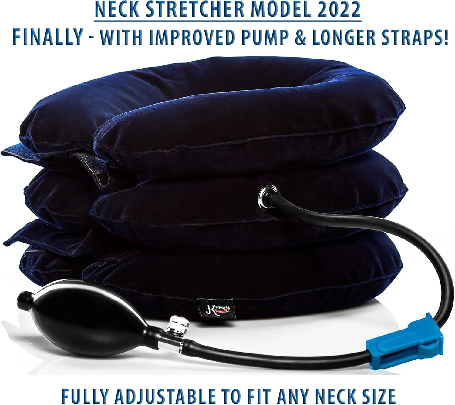 Pinched Nerve Neck Stretcher Cervical Traction Device for Home Pain Treatment | Inflatable Spinal Decompression Collar Unit Muscle Strain Injury Relief | Herniated Disc Problems Remedy Kit (Blue)
